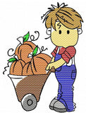 Boy with wagon of Pumpkins sketch machine embroidery design