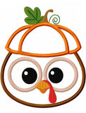 Turkey wearing pumpkin hat appliqué machine embroidery design