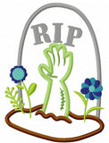 Zombie hand RIP Grave applique machine embroidery design