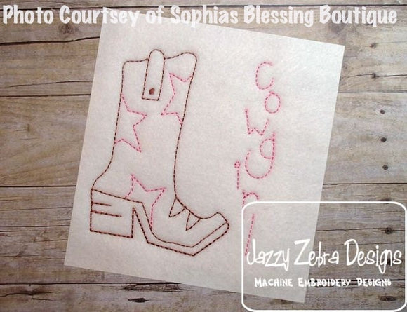 CowGirl Boot and word vintage stitch machine embroidery design