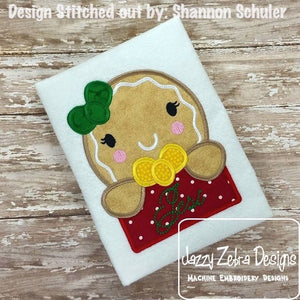 Girl gingerbread with name box appliqué machine embroidery design