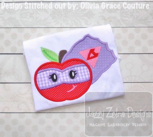 Super Hero Apple girl appliqué machine embroidery design