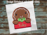 Gingerbread boy with name box appliqué machine embroidery design
