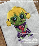 Zombie Girl with heart appliqué machine embroidery design