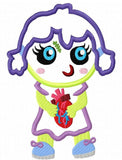 Zombie Girl with heart appliqué machine embroidery design