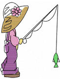 Fishing Girl sketch machine embroidery design