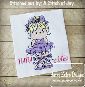 Chubby Girl Ballerina sketch machine embroidery design
