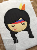 Thanksgiving Native American girl appliqué machine embroidery design