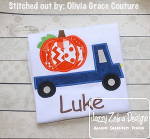 Truck with pumpkin applique machine embroidery Design