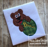 Bear monogram frame appliqué machine embroidery design