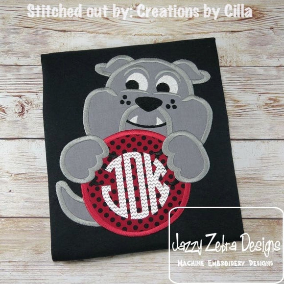 Bulldog monogram frame applique machine embroidery design