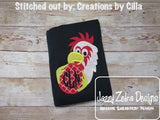 Chicken, Rooster or Gamecock monogram circle frame applique machine embroidery design