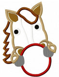 Horse monogram frame appliqué machine embroidery design