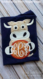 Longhorn monogram frame applique machine embroidery design