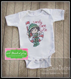 Christmas Sant Elf sitting on candy cane sketch machine embroidery design