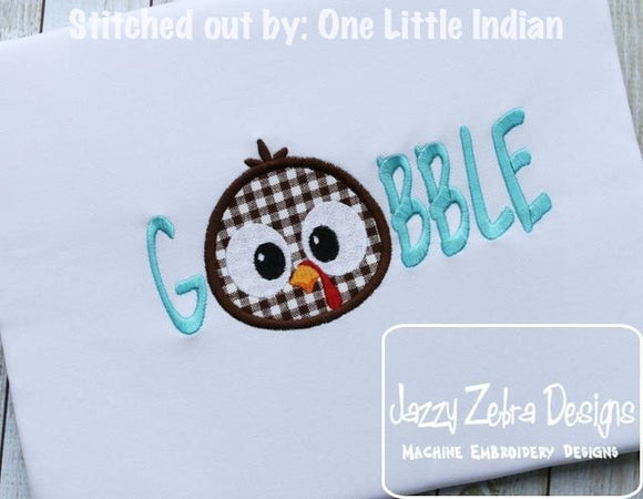 Gobble word turkey appliqué machine embroidery design