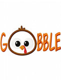 Gobble word turkey appliqué machine embroidery design