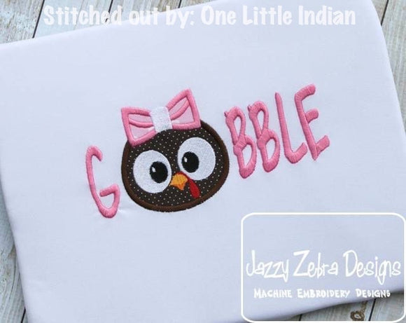 Gobble word girl Turkey Appliqué machine embroidery Design