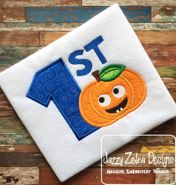1st Halloween pumpkin appliqué machine embroidery design