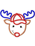 Reindeer boy wearing baseball hat appliqué machine embroidery design