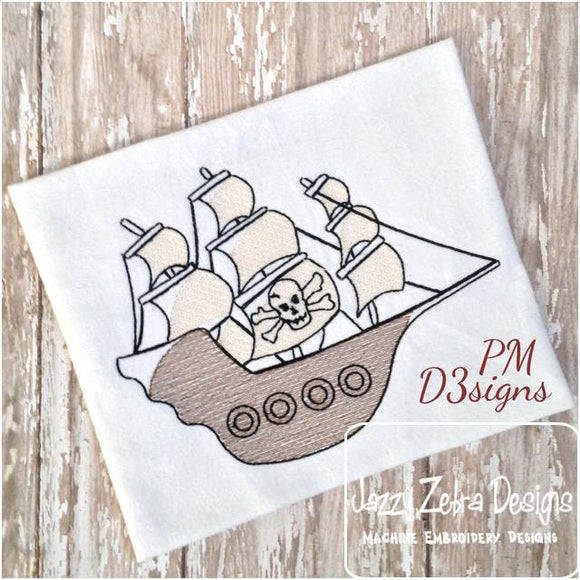 Pirate Ship Sketch Machine Embroidery Design