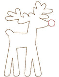 Red nose Reindeer vintage stitch machine embroidery design