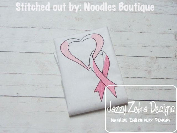 Pink Ribbon with Heart Sketch Machine Embroidery Design