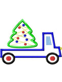 Truck with Christmas tree appliqué machine embroidery design