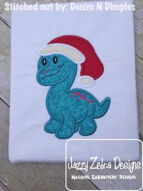 Dinosaur wearing Santa hat appliqué machine embroidery design