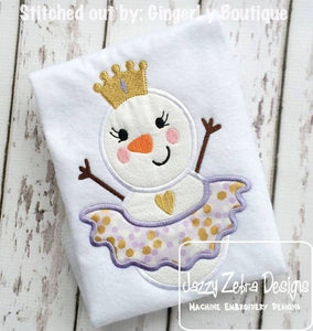 Princess Snowman appliqué machine embroidery design