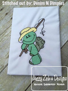 Fishing Turtle Sketch Machine Embroidery Design