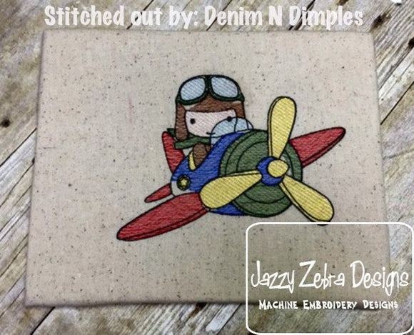 Boy Airplane Sketch Machine Embroidery Design
