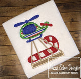 Helicopter with Candy Cane appliqué machine embroidery design