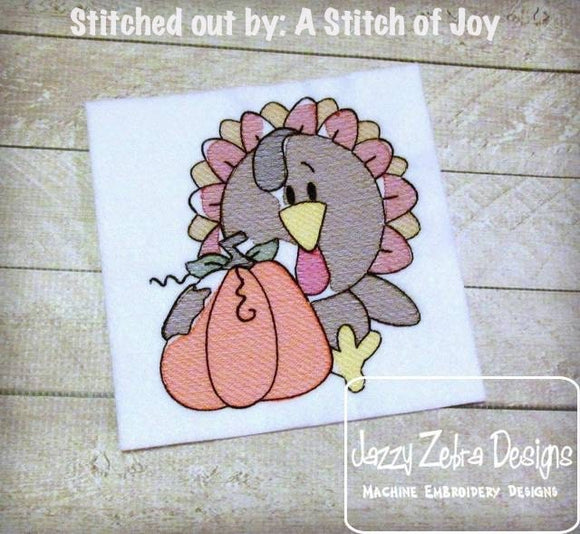Turkey with pumpkin sketch embroidery design