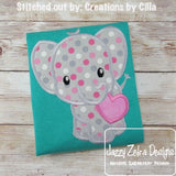Elephant with heart appliqué machine embroidery design