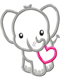 Elephant with heart appliqué machine embroidery design