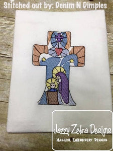 Christmas nativity stain glass cross sketch embroidery design