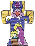 Christmas nativity stain glass cross sketch embroidery design