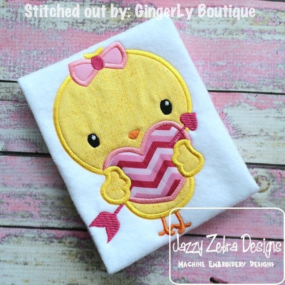 Love Bird with heart girl valentine appliqué machine embroidery design