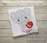 Elephant with heart appliqué machine embroidery design