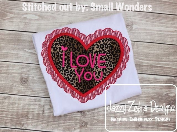 I love you heart appliqué machine embroidery design
