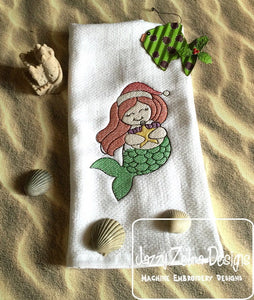Mermaid with star ornament Christmas sketch machine embroidery design