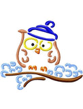 Winter Owl on branch satin stitch machine embroidery design