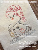 Winter penguin on sled vintage stitch machine embroidery design