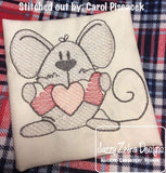 Mouse with heart cutouts Valentine's day sketch machine embroidery design