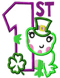 1st Saint Patrick's Day girl frog appliqué machine embroidery design
