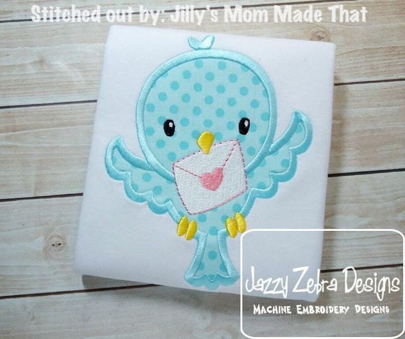 Bird with love letter appliqué machine embroidery design