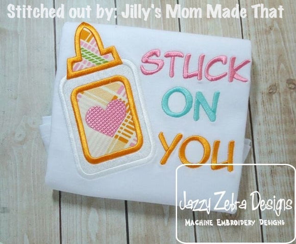 Stuck on You saying Valentine's day appliqué machine embroidery design