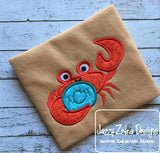 Crab with pearl or mini monogram frame applique machine embroidery design