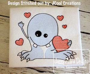 Monster holding heart Valentine sketch machine embroidery design